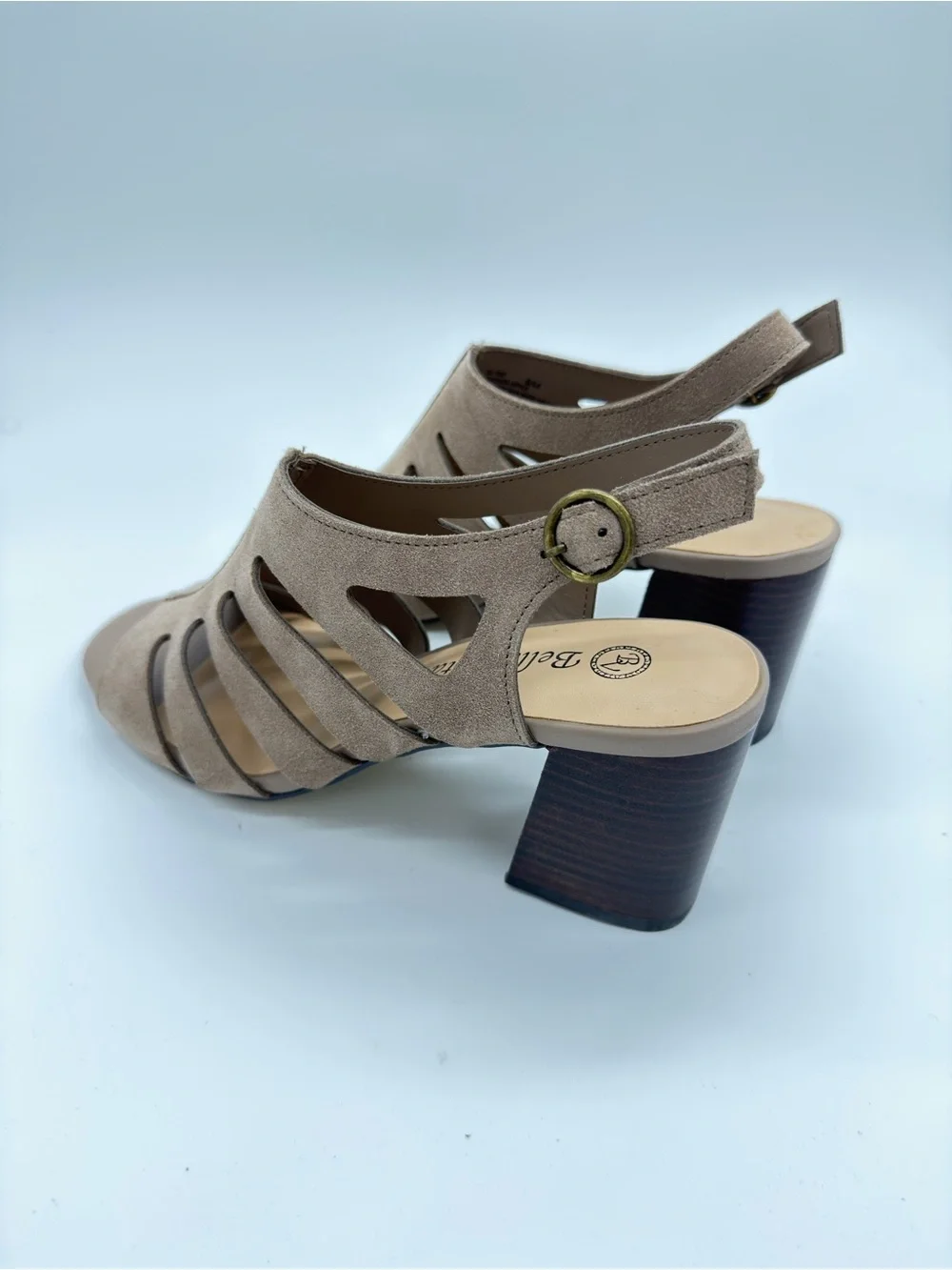 Bella Vita Taupe Suede Cutout Slingback Block Heels